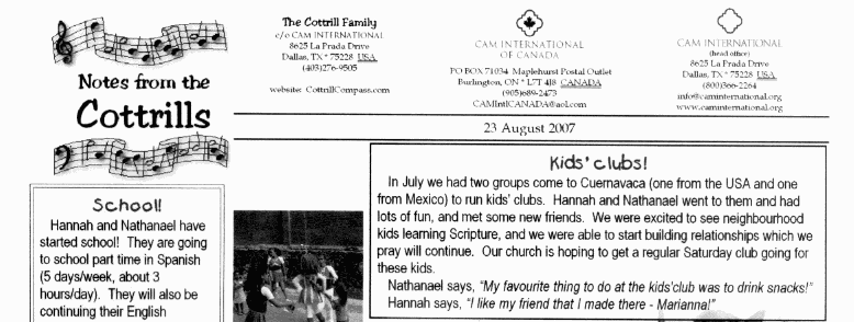 Notes from the Cottrills, August 2007 a