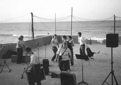 [setting up for a program]